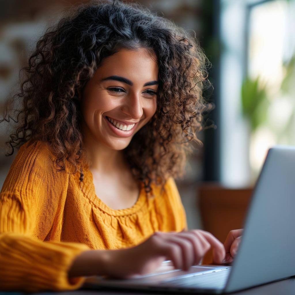 happy woman laptop