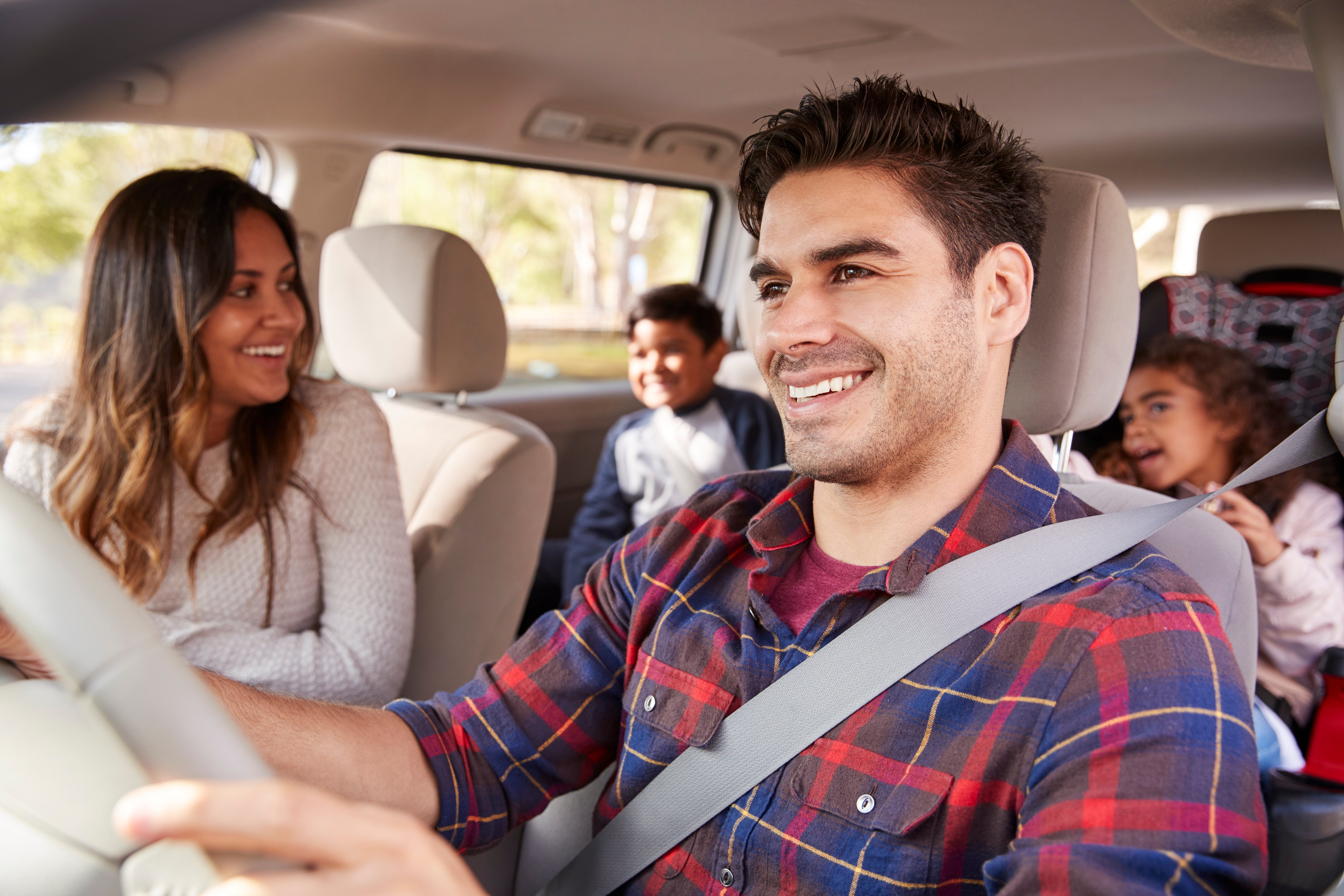 Family driving in a car.