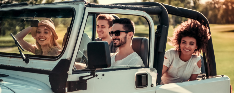 friends in a jeep