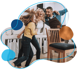 excited dancing family