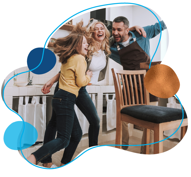 excited dancing family