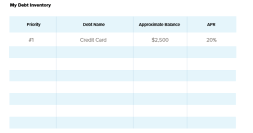 Debt inventory for debt payoff