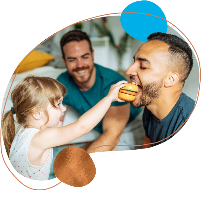Happy dads and daughter playing after getting cash from a Personal Loan..