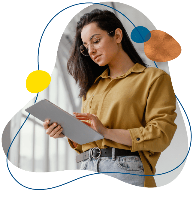 woman business owner on tablet opening a business certificate