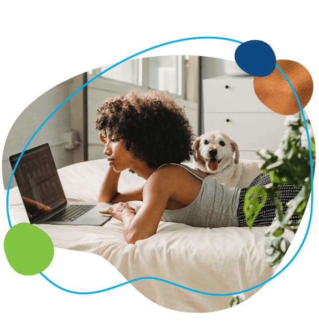 woman with dog applying for a personal line of credit