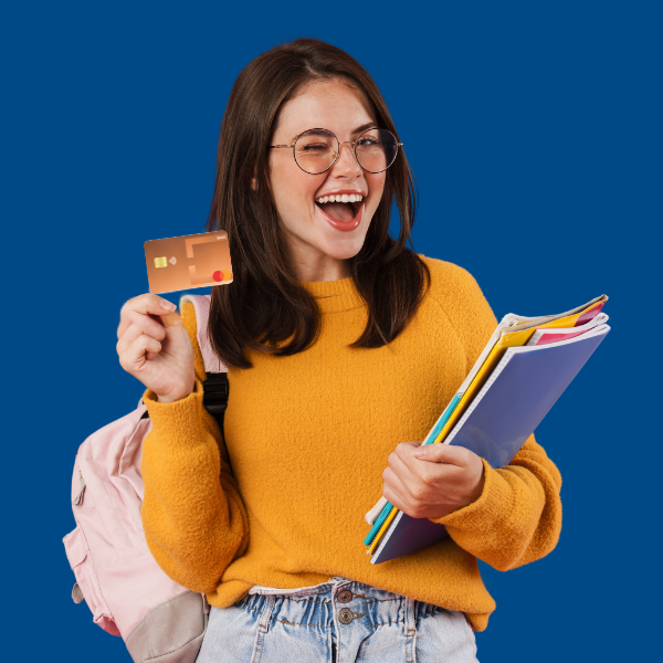 Woman with a Copper State CU debit card