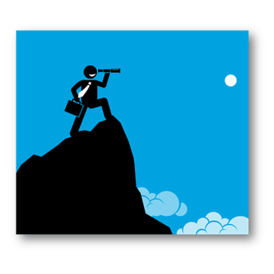 silhouette with telescope on mountain