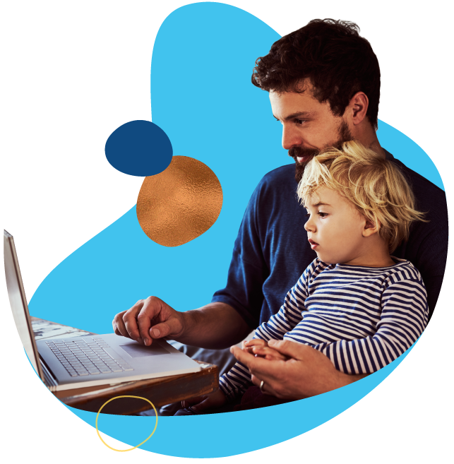dad and son on laptop