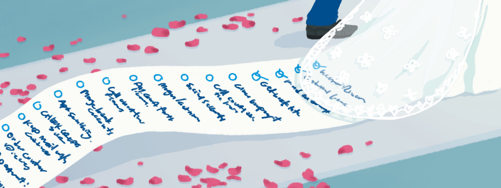 newlywed to do list couple walking down aisle